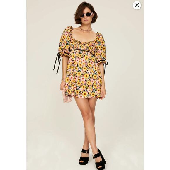 22. For Love & Lemons Sylvia Mini Dress Womens XS  Summer Boho Chic Coquette - Picture 1 of 8